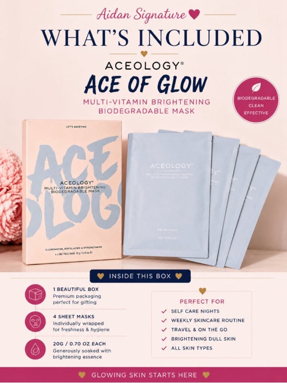 Aceology Multi-Vitamin Brightening Biodegradable Mask - Set of 4